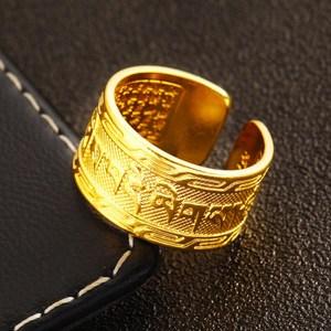 黄金扳指仿真宫廷复古六字真言不掉色霸气潮宽版越南沙金戒指男士