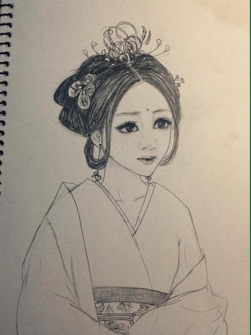 最美的人儿童画-古代美女 铅笔画美女