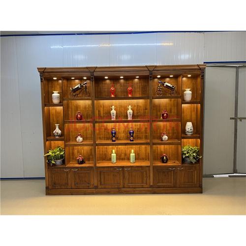 紫电 实木定制超市烟酒柜台陈列货架茶叶文玩展柜酒庄红酒白酒展示柜