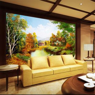 3d大型壁画欧式油画田园小屋电视客厅卧室宾馆餐厅背景墙壁纸风景