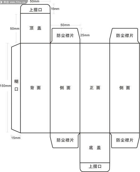 急求用photoshop做的包装盒平面展开图,最好要标有尺寸的.