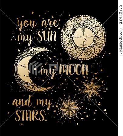 图库插图: sun, moon and stars