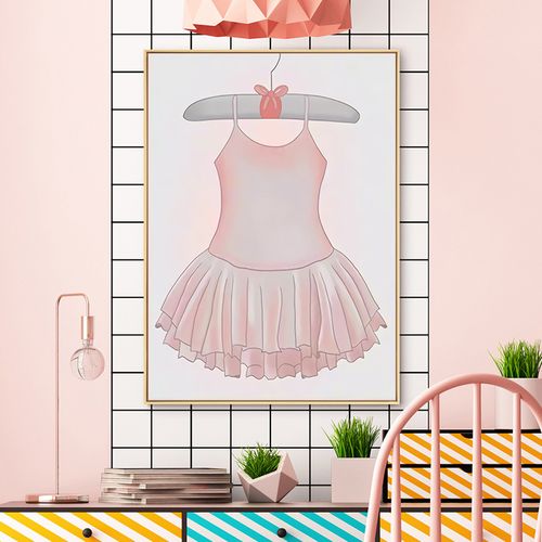 清新裙子画墙壁服装房简约粉色儿童装饰画小鞋店北欧工作室画舞.