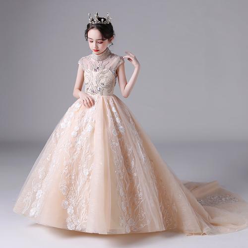 女童礼服公主裙拖尾儿童高端气质走秀10岁小女孩主持人钢琴生日服