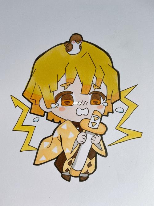 善逸鬼灭之刃动漫男生q版人物手绘马克笔_鬼灭之刃_动漫_手绘_马克笔