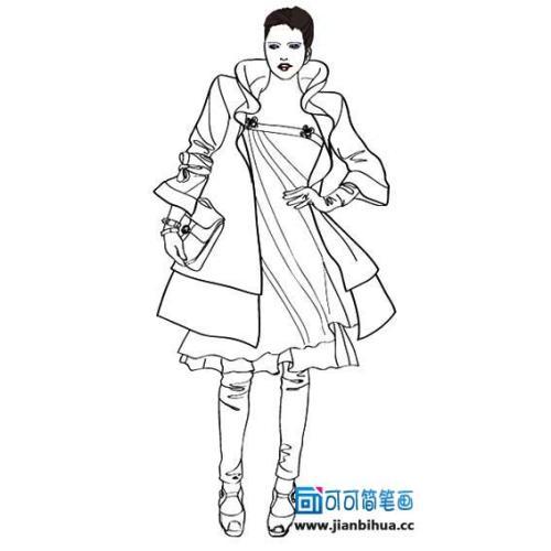 时装模特简笔画草稿