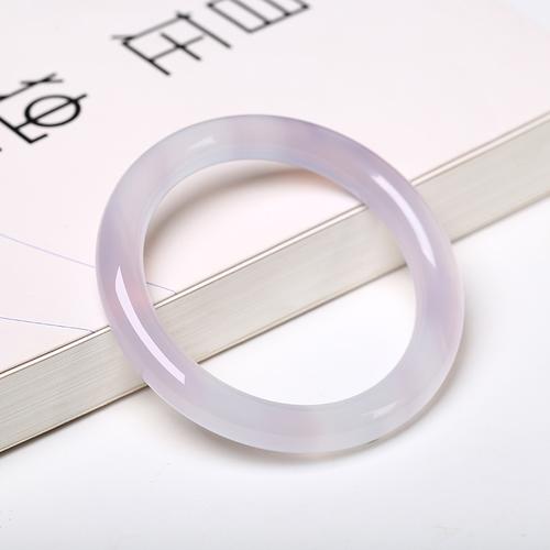 冰种淡紫紫罗兰玛瑙玉髓玉手手镯细条圆条女款手镯