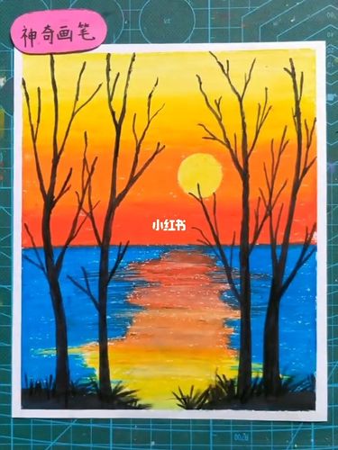 油画棒画#日落风景_日落_风景_油画_画画_知识_艺术