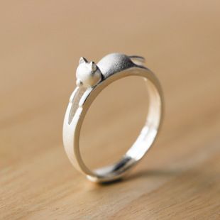s925银戒指女韩国猫咪戒指指环甜美小猫戒指小动物戒指j759