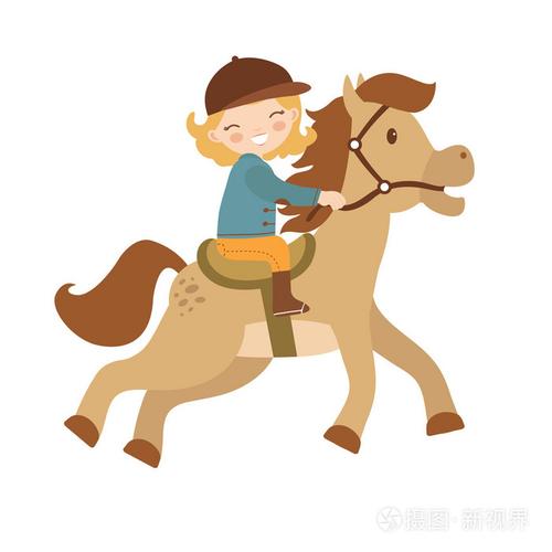 可爱的小女孩骑着一匹马