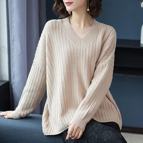 鸡心领毛衣女宽松2021秋冬新款ins潮v领上衣慵懒风长袖针织打底衫