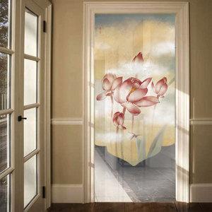 画意 中式红莲荷花门帘隔断帘卧室卫生间玄关帘装饰帘