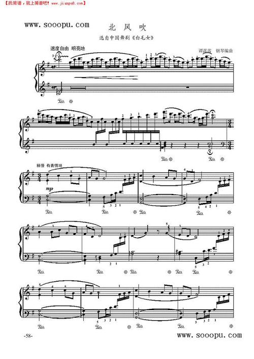 《北风吹-舞剧《白毛女》》钢琴谱