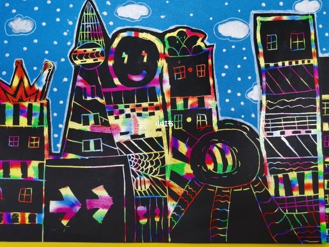 儿童画《城市夜景》_儿童画_夜景_创意儿童画_文化
