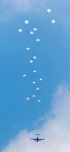 朵朵伞花天上开.空军空降兵某部大型运输机集群跳伞训练实拍.