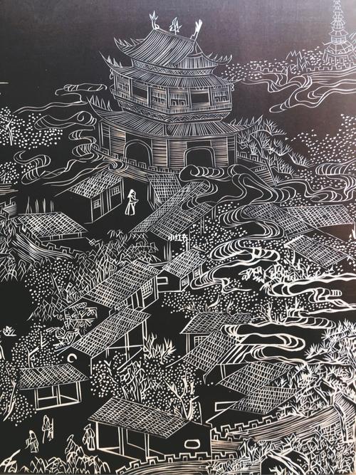 手工雕刻黑白木刻版画风景定制_木刻_风景_唯物怎么样