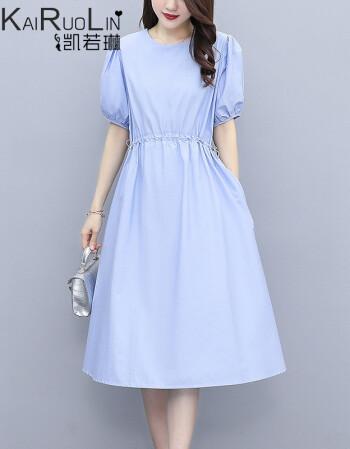 女装时尚气质韩版遮肚子显瘦女士纯棉短袖连衣裙中长款夏天裙子a字裙