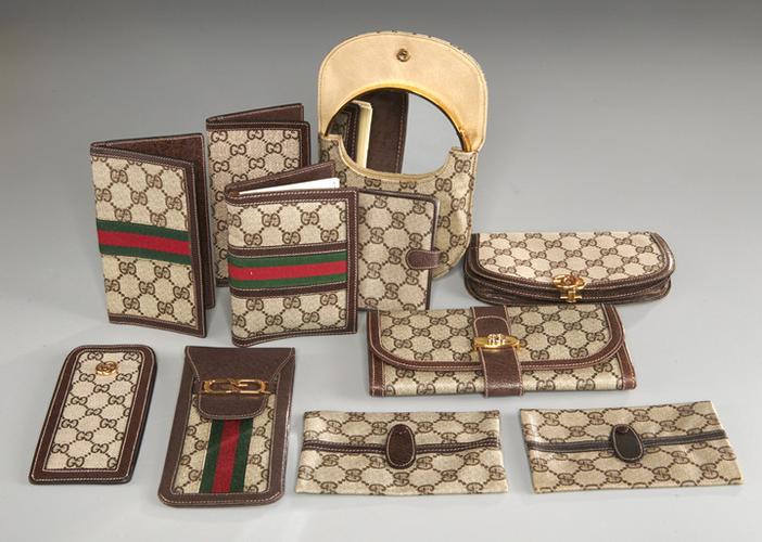 group of gucci monogram canvas accessories