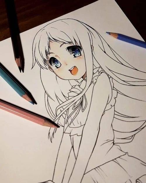 用彩铅画的动漫少女超酷的手绘动漫人物画女生步骤图