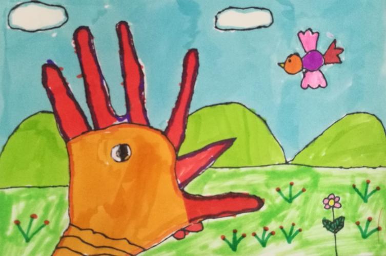 秀山第二小学一(6)班美术考试作业《手形添画》