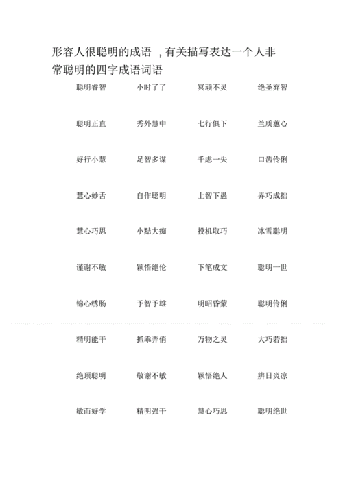 形容人很聪明的成语有关描写表达一个人非常聪明的四字成语词语.