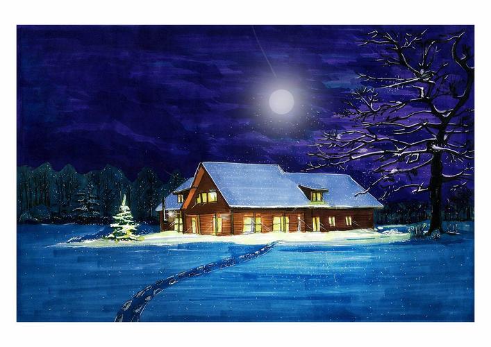 雪景马克笔上色