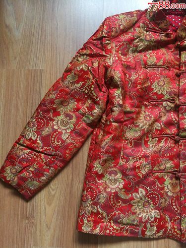全新老式缎面红色花棉袄