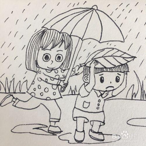如何画出雨中的母子简笔画?