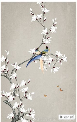 新中式现代花鸟走廊过道墙纸壁画客厅玄关背景墙壁纸简约竖版墙布