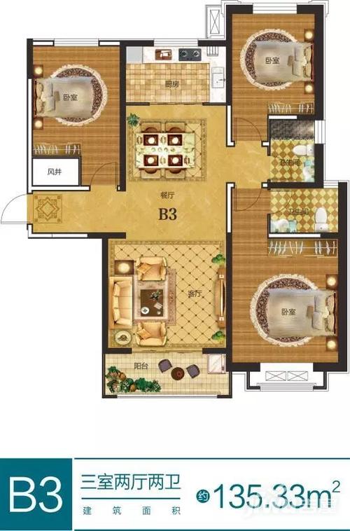 安阳国际御景城国际御景城b3户型户型图_首付金额_3室