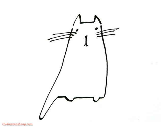 怎么画色彩小猫的画法图解教程第3步:可爱的猫的轮廓线条完成效果.