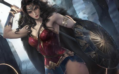 手绘神奇女侠盖尔加多桌面壁纸