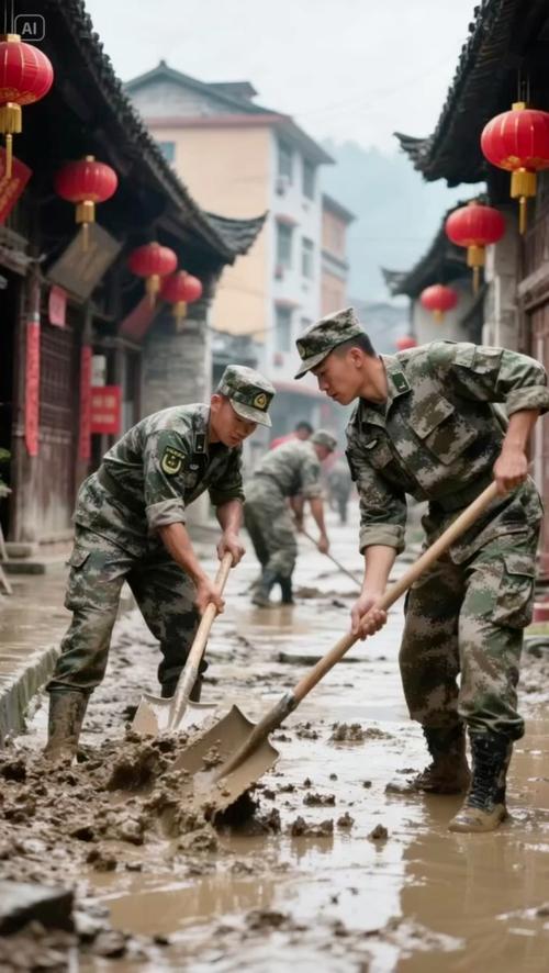 救灾一线,军人们在行动