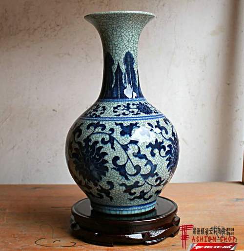 仿古花瓶赏瓶景德镇陶瓷器小开片碎瓷冰裂纹青花花瓶