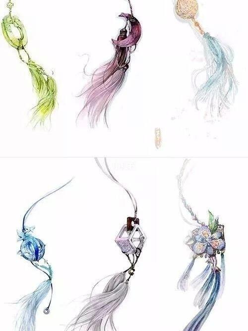 古风配饰插画_古风_插画_配饰_发簪_首饰_古风发簪_文化_绘画