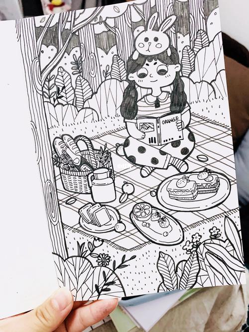 零基础手绘|野餐|简笔画|黑白线稿_手绘_野餐_简笔画