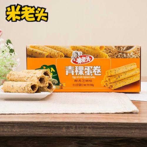 米老头芝麻青稞蛋卷108g鸡蛋芝麻口味休闲零食小吃夹心饼干