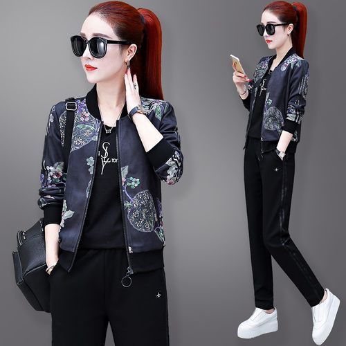 套装春秋女2021新款时尚洋气休闲宽松运动长袖大码秋季衣服三件套