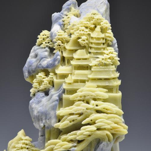 青田石雕摆件精品 巧色清新淡雅《琼楼玉宇》乔迁送礼