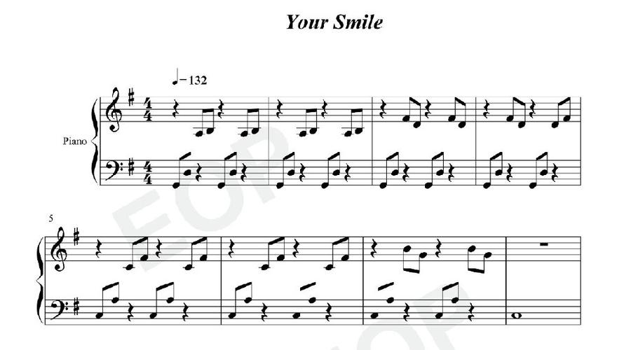 钢琴谱,双手简谱,双版本:陈意涵《your smile》.