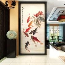 瓷砖背景墙砖玄关走廊仿古砖文化石地砖复古雕刻中式壁画九鱼图