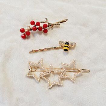 米囹国潮喜庆红豆发夹女刘海夹子边夹网红少女气质中国风新年卡子头饰