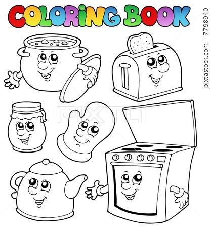 coloring book with kitchen cartoons