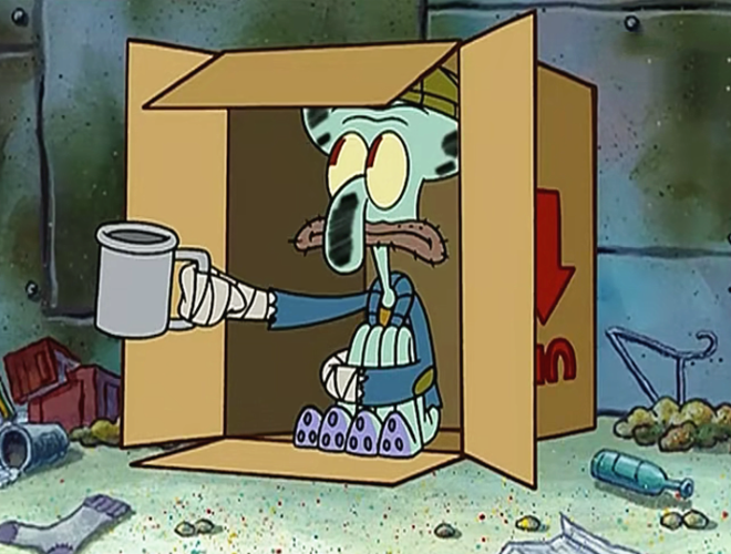 章鱼哥丢工作流落街头,海绵宝宝收留他,他却露出丑陋面孔