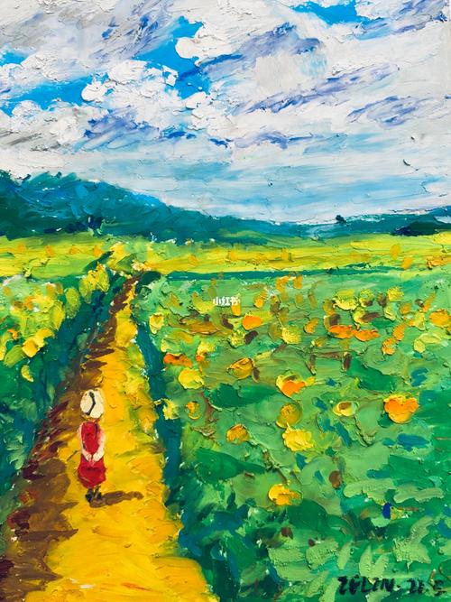 油画棒原创|向日葵女孩(附过程图)no.