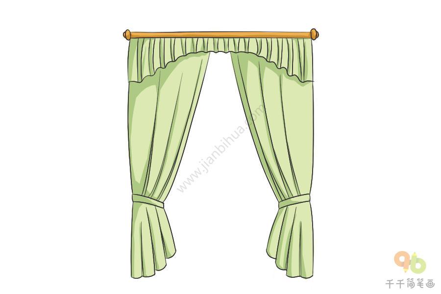 绿色小清新窗帘简笔画