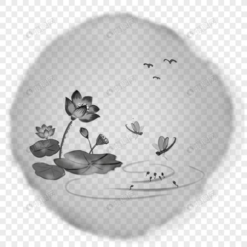黑白水墨荷花图