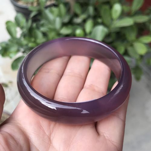 帝王紫玉髓手镯 紫罗兰巴西真玉紫玉髓玛瑙手镯冰透水润玉镯子