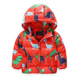 外贸童装 原单男童 精品满印恐龙加厚连帽羽绒服 外套 冬季新品