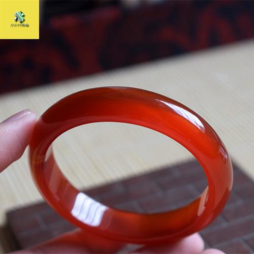 序壹xuyi红玛瑙手镯女冰透红玉髓本命年红色水晶宽细窄玛瑙玉石镯子